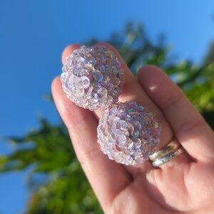 6/$60 lavender sequin snowball clip on earrings